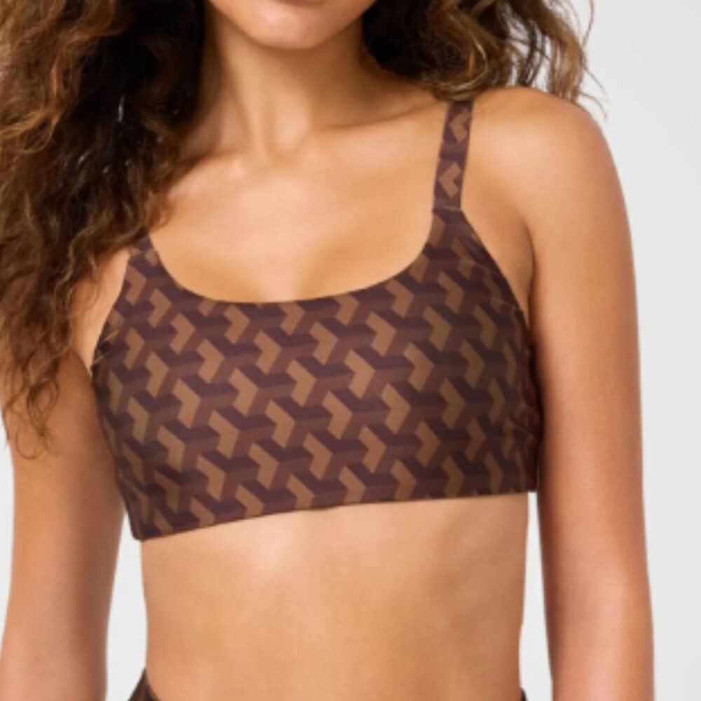 TEREZ Hi-Shine Scoop Neck Bra in Cafe Geo Size XL NWT